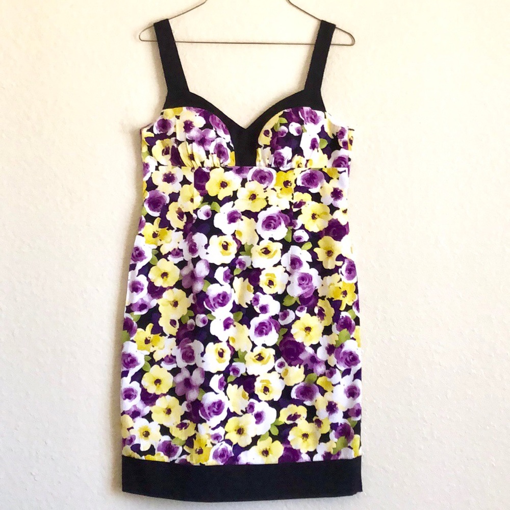 B. Smart Purple Yellow Floral Sleeveless Bodycon Dress size 12